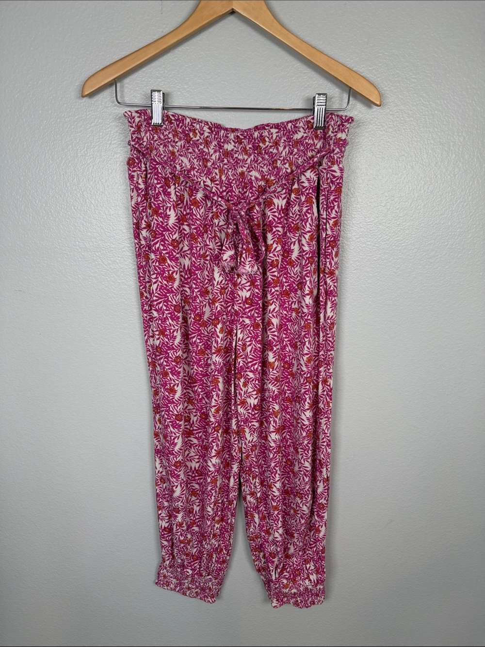 Anthropologie Pink Floral Elastic Waist Harem Pant Bohemian size Large